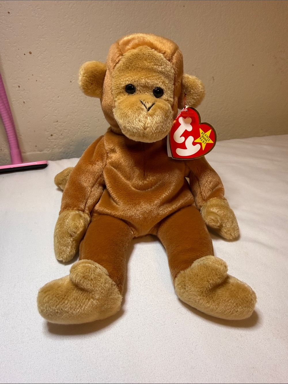 Ty BONGO 1995 Brown Monkey Plush with Heart Tag
